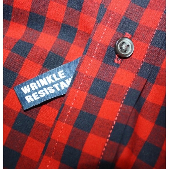 George Red & Black Plaid Mens Shirt Size M (38/40) LS Wrinkle Resistant NWT - Picture 7 of 9